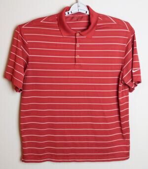 Nike Golf Dri-Fit Polo Shirt Mens Large L Red White Striped Short Sleeve EUC